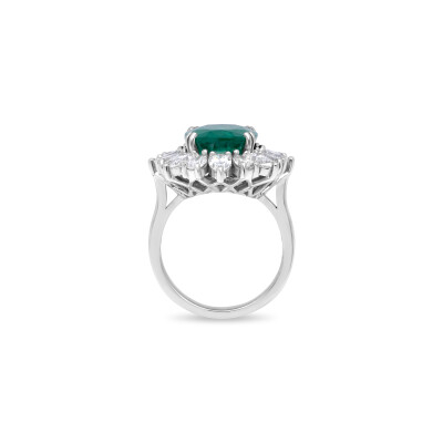 Bague cocktail Palm Spring en or blanc, émeraude et diamants