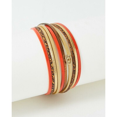 Bracelet FlowersforZoé MALICIEUX en acier doré et cuir, T2