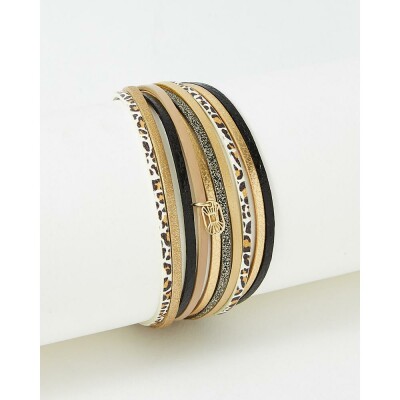 Bracelet FlowersforZoé MALICIEUX en acier doré et cuir, T2