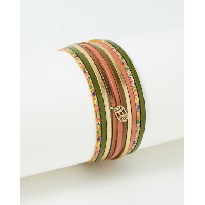 Bracelet FlowersforZoé MALICIEUX en acier doré et cuir, T2