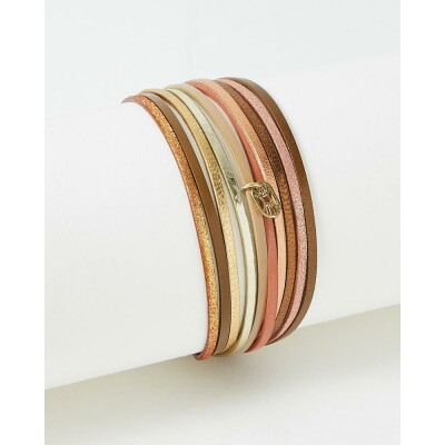 Bracelet FlowersforZoé MALICIEUX en acier doré et cuir, T2