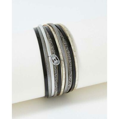 Bracelet FlowersforZoé MALICIEUX en acier et cuir, T1