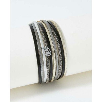 Bracelet FlowersforZoé MALICIEUX en acier et cuir, T2