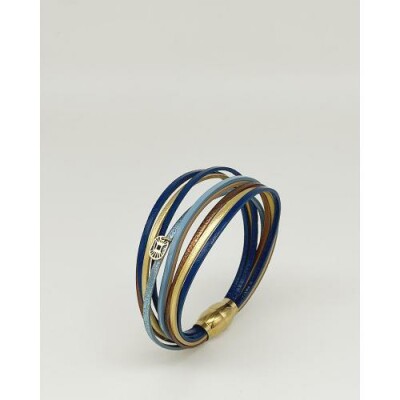 Bracelet FlowersforZoé MALICIEUX Royal Blue en cuir et métal, T1