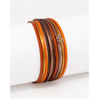 Bracelet FlowersForZoé MALICIEUX Golden Flame en cuir et acier, T2
