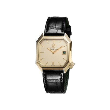 Montre MANSART AUTOMATIQUE 34 MM - GOLDEN HOUR - Alligator Noir Grandes Ecailles