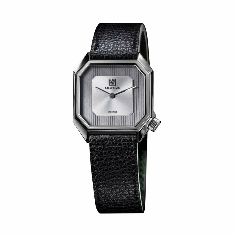 March L.A.B Mansart Automatic Steel watch - Black grained calf leather