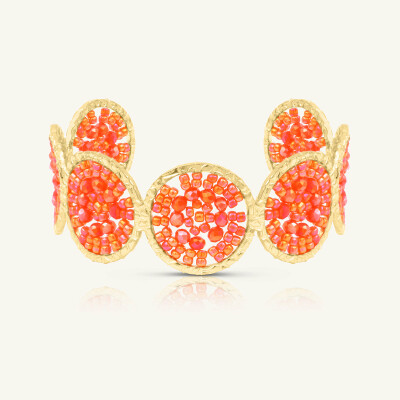Manchette Sàntibé Bijoux Marina en laiton, métal doré et perles corail