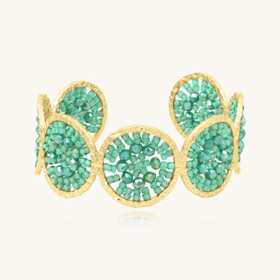 Manchette Sàntibé Bijoux Marina en laiton, métal doré et perles vert demoiselles