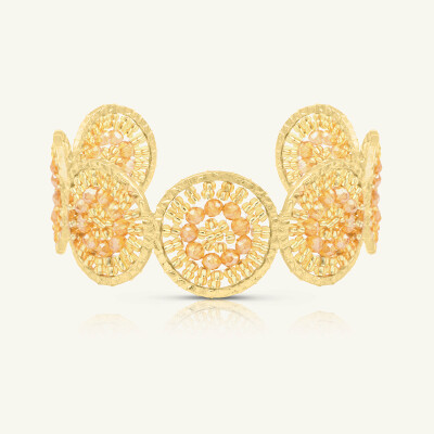 Manchette Sàntibé Bijoux Marina en laiton, métal doré et perles doré