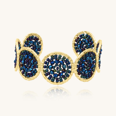 Manchette Sàntibé Bijoux Marina en laiton, métal doré et perles bleu marine
