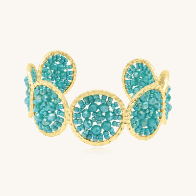 Manchette Sàntibé Bijoux Marina en laiton, métal doré et perles turquoise