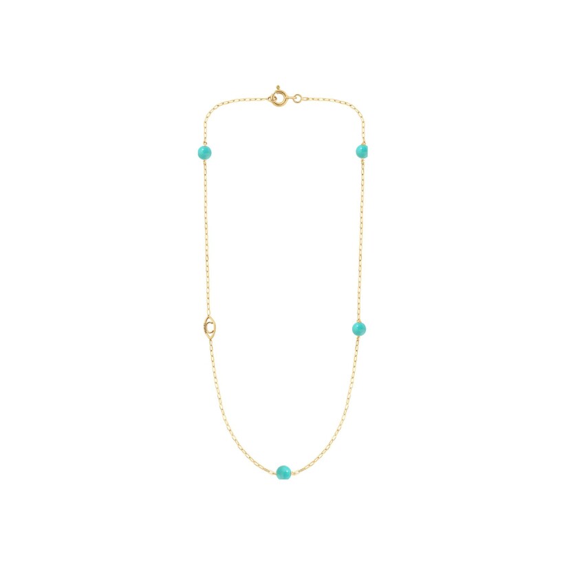 Collier Charlet Massilia en or jaune et turquoise, 35cm