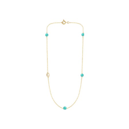 Collier Charlet Massilia en or jaune et turquoise, 35cm