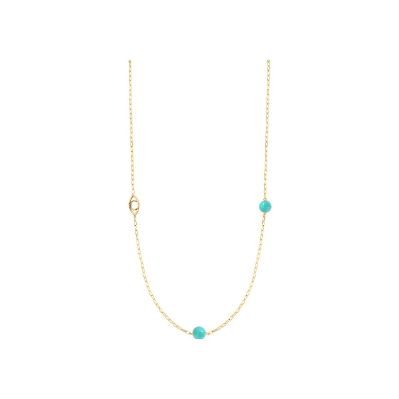 Collier Charlet Massilia en or jaune et turquoise, 35cm