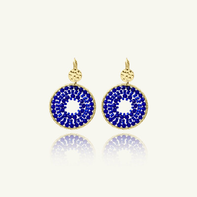 Boucles d'oreilles Sàntibé Bijoux Maxi Paradis en laiton, métal doré et perles bleu