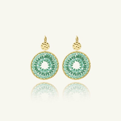 Boucles d'oreilles Sàntibé Bijoux Maxi Paradis en laiton, métal doré et perles vert d'eau