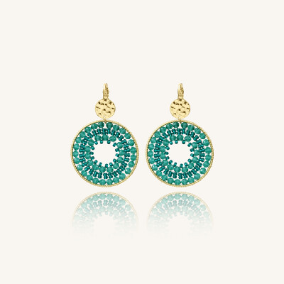 Boucles d'oreilles Sàntibé Bijoux Maxi Paradis en laiton, métal doré et perles émeraude