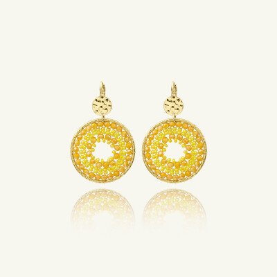 Boucles d'oreilles Sàntibé Bijoux Maxi Paradis en laiton, métal doré et perles jaune
