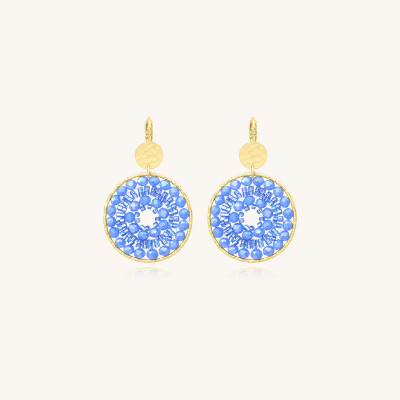 Boucles d'oreilles Sàntibé Bijoux Maxi Paradis en laiton, métal doré et perles céleste
