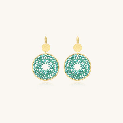 Boucles d'oreilles Sàntibé Bijoux Maxi Paradis en laiton, métal doré et perles vert demoiselles
