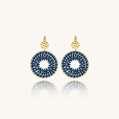 Boucles d'oreilles Sàntibé Bijoux Maxi Paradis en laiton, métal doré et perles bleu marine