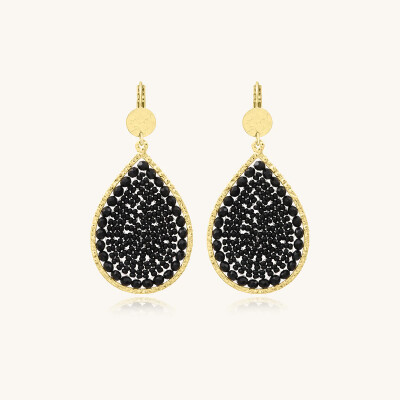 Boucles d'oreilles Sàntibé Bijoux Maxi Ysé en laiton, métal doré et perles noir