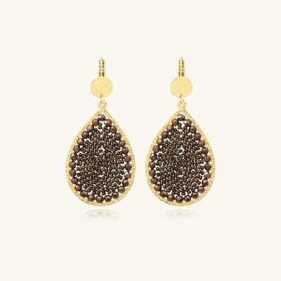 Boucles d'oreilles Sàntibé Bijoux Maxi Ysé en laiton, métal doré et perles noisette