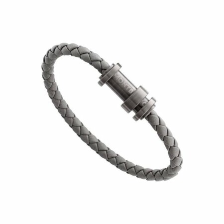 Bracelet Montblanc en cuir gris tressé avec fermoir en acier, finition PVD gris et trois anneaux