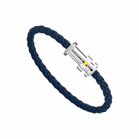 Bracelet Montblanc en cuir tressé bleu avec trois anneaux