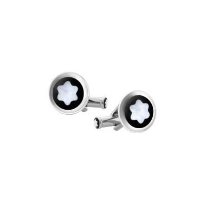 Montblanc cufflinks in stainless steel, PVD and mother-of-pearl