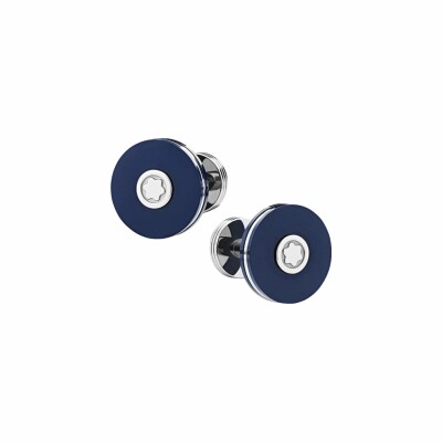 Montblanc cufflinks in stainless steel and blue resin