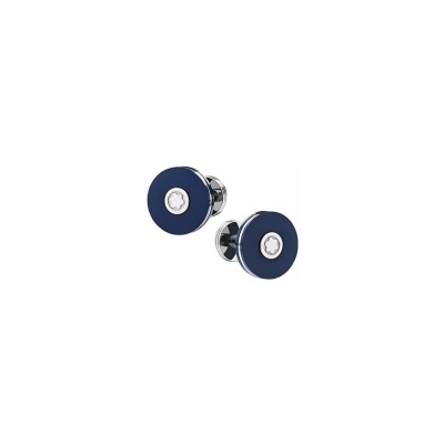 Montblanc round cufflinks in stainless steel and blue resin