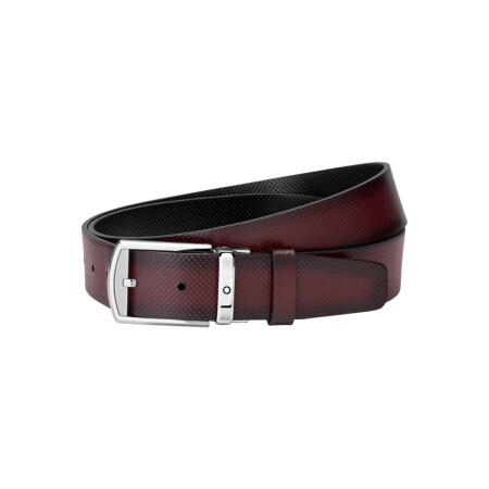 Ceinture Montblanc à boucle ardillon rectangulaire arrondie en acier inoxydable poli et mat  en cuir