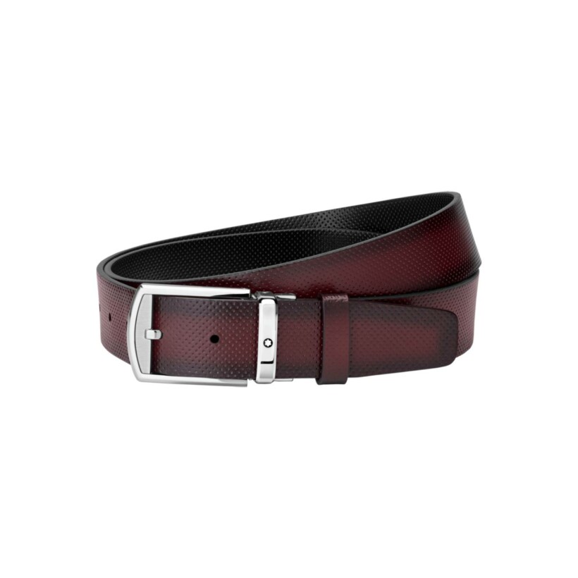 Ceinture Montblanc polished and matt stainless steel rounded rectangular pin buckle in leather belt