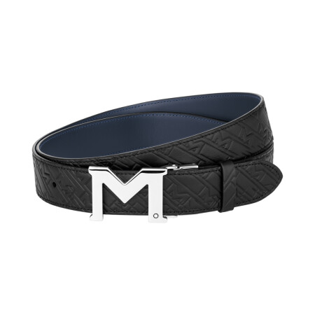 Ceinture réversible Montblanc à boucle M de 35 mm en cuir noir/bleu