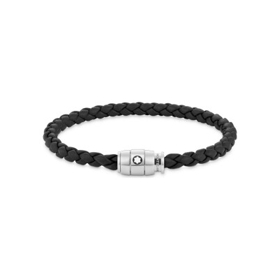 Montblanc Bracelet Steel 3 rings closing and Black leather
