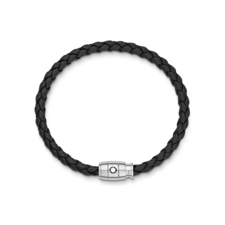 Montblanc Bracelet Steel 3 rings closing and Black leather
