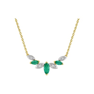 Collier en or jaune, émeraude et diamant 0.05ct