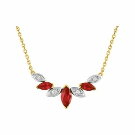 Collier en or jaune, or blanc, rubis et diamants de 0.048ct