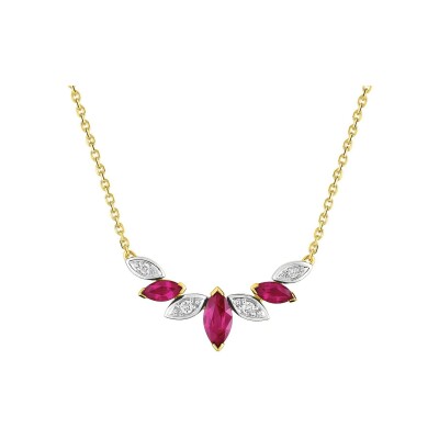 Collier en or jaune, rubis et diamant 0.05ct