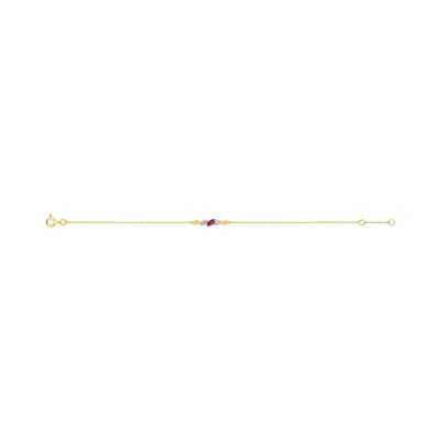 Bracelet en or jaune, rubis et diamant 0.02ct