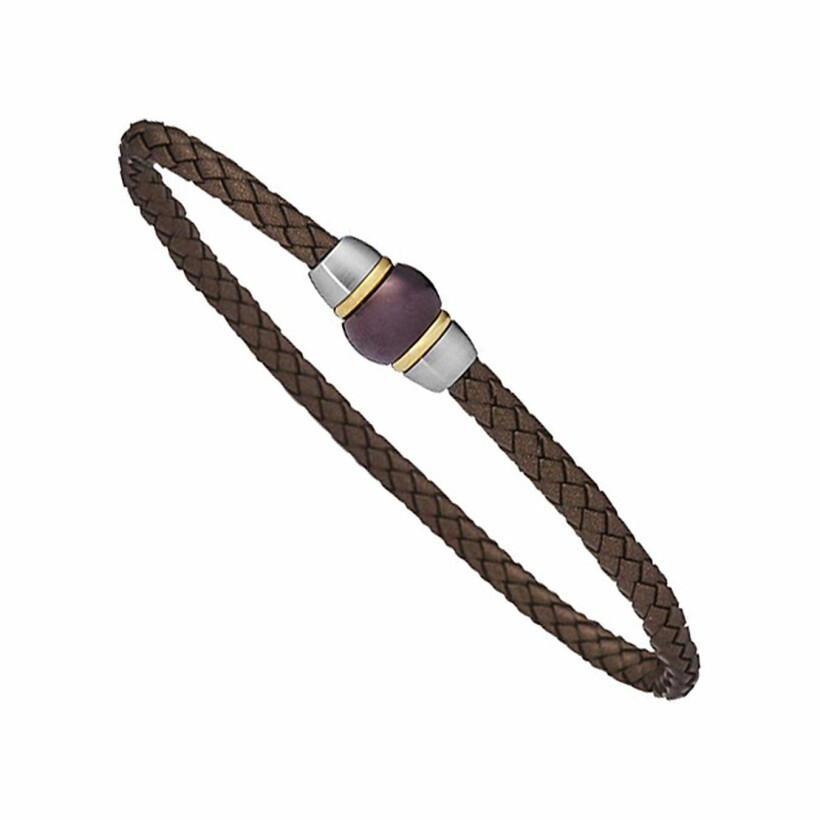 Bracelet Jourdan Bijoux en acier bicolore et cuir