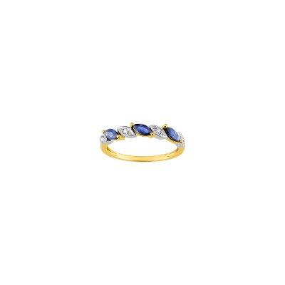 Bague en or jaune, or blanc, saphirs et diamants