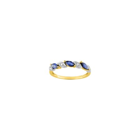 Bague en or jaune, or blanc, saphirs et diamants