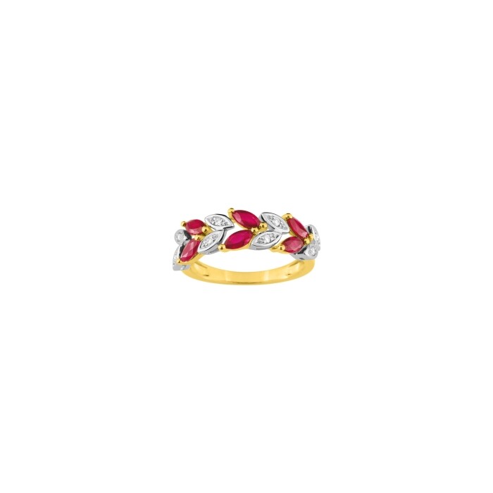 Bague en or jaune, or blanc, rubis et diamants