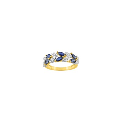 Bague en or jaune, or blanc, saphirs et diamants