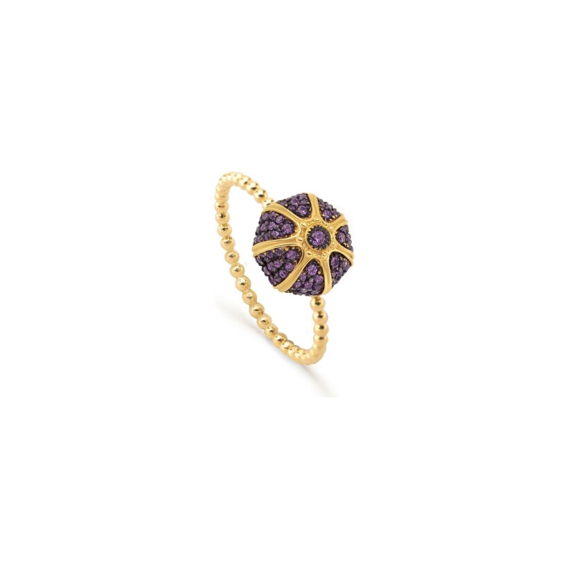 Maria Battaglia Acqua sea urchin tanzanites ring, mini model, yellow gold and diamonds