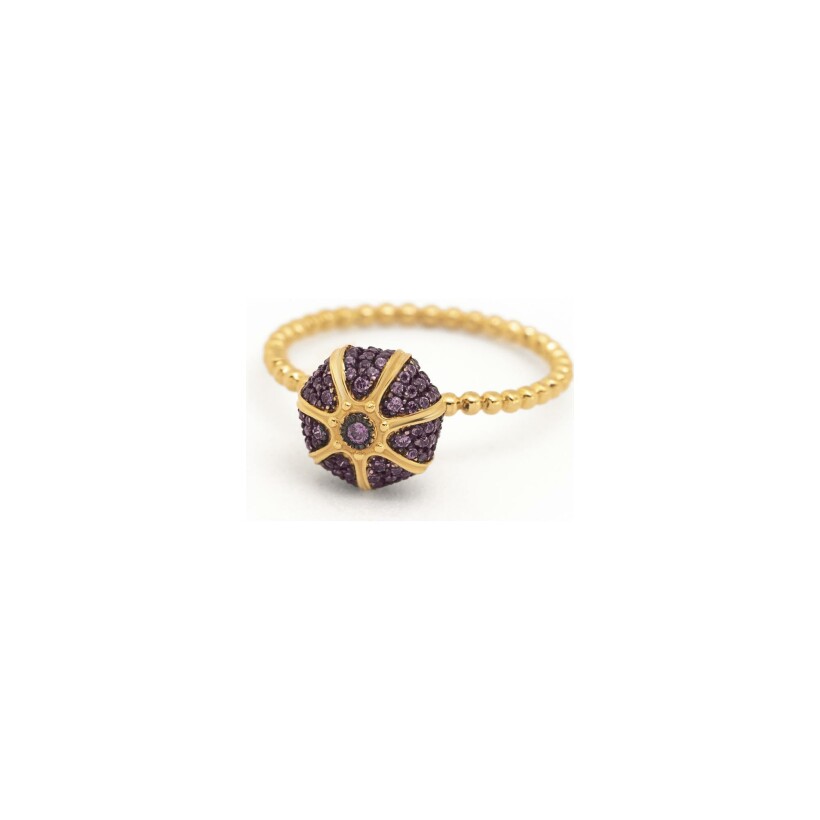 Maria Battaglia Acqua sea urchin tanzanites ring, mini model, yellow gold and diamonds