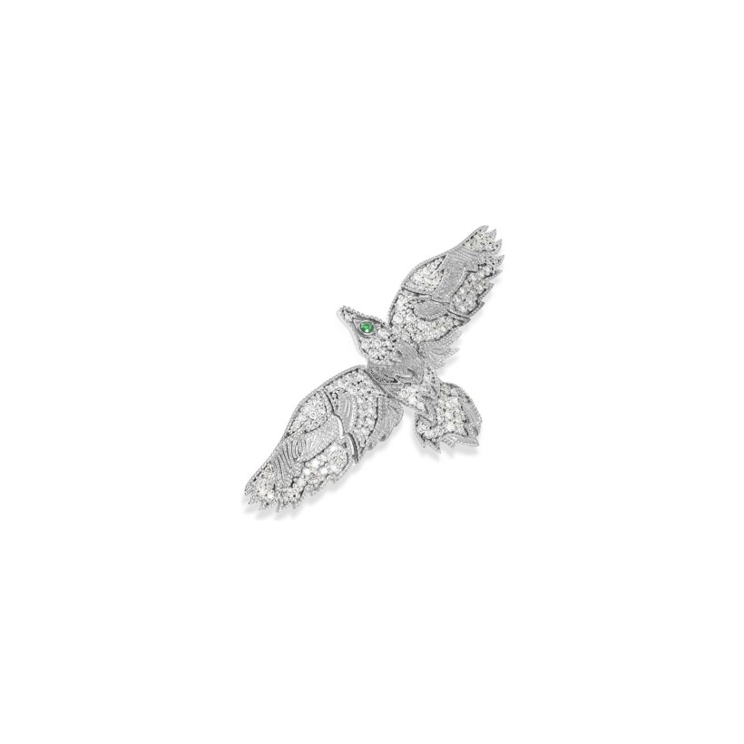 Maria Battaglia Aria L'altore single earring, white gold, diamonds and emerald